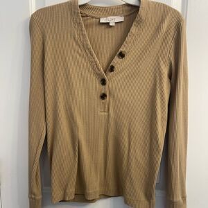 LOFT Women's Beige Buttoned Long Sleeve Top